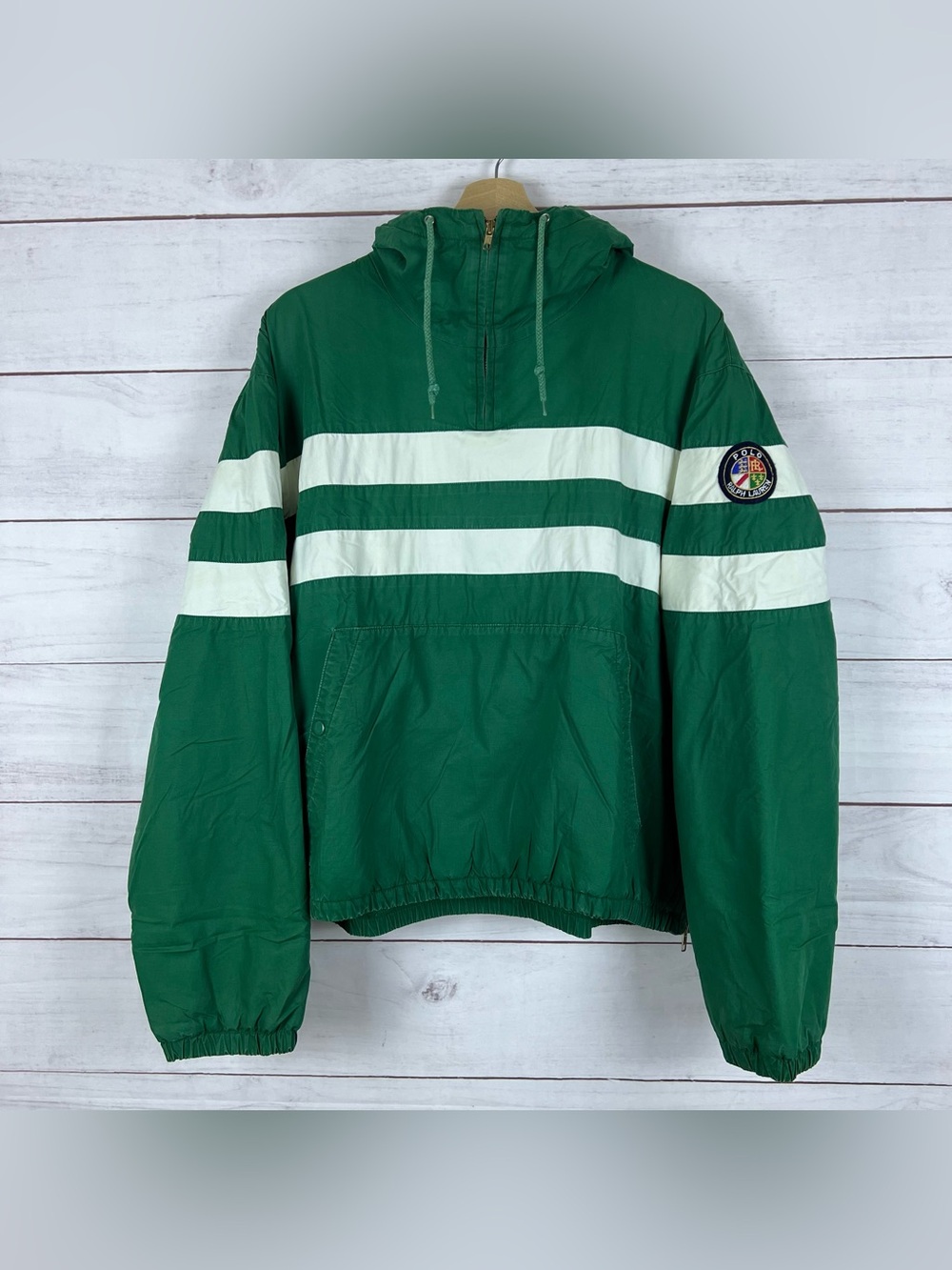Vintage Polo Ralph Lauren Cookie Crest Hooded Pullover Jacket Green Mens Medium